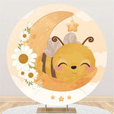 Niedlich Wenig Biene Und Mond Runden Blumen Baby Dusche Hintergrund